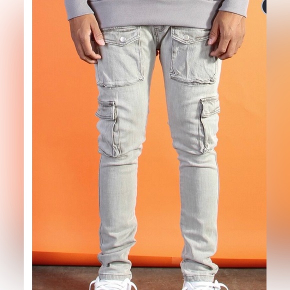 Light gray denim pocket jeans sz various - Picture 2 of 4